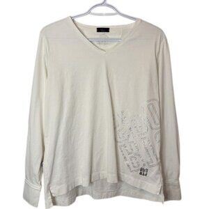Marc Cain Sports white long sleeve V-neck top size L
